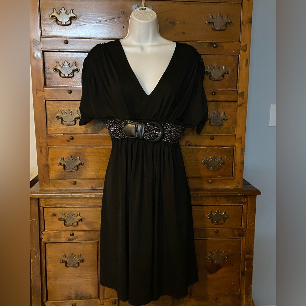 (N42) Elegant Black Dress Knee Length Size Large by American One
